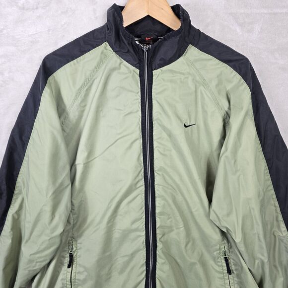 Vintage Nike Windbreaker Jacket XL Olive Green Spellout Zip Black Label - Picture 3 of 16